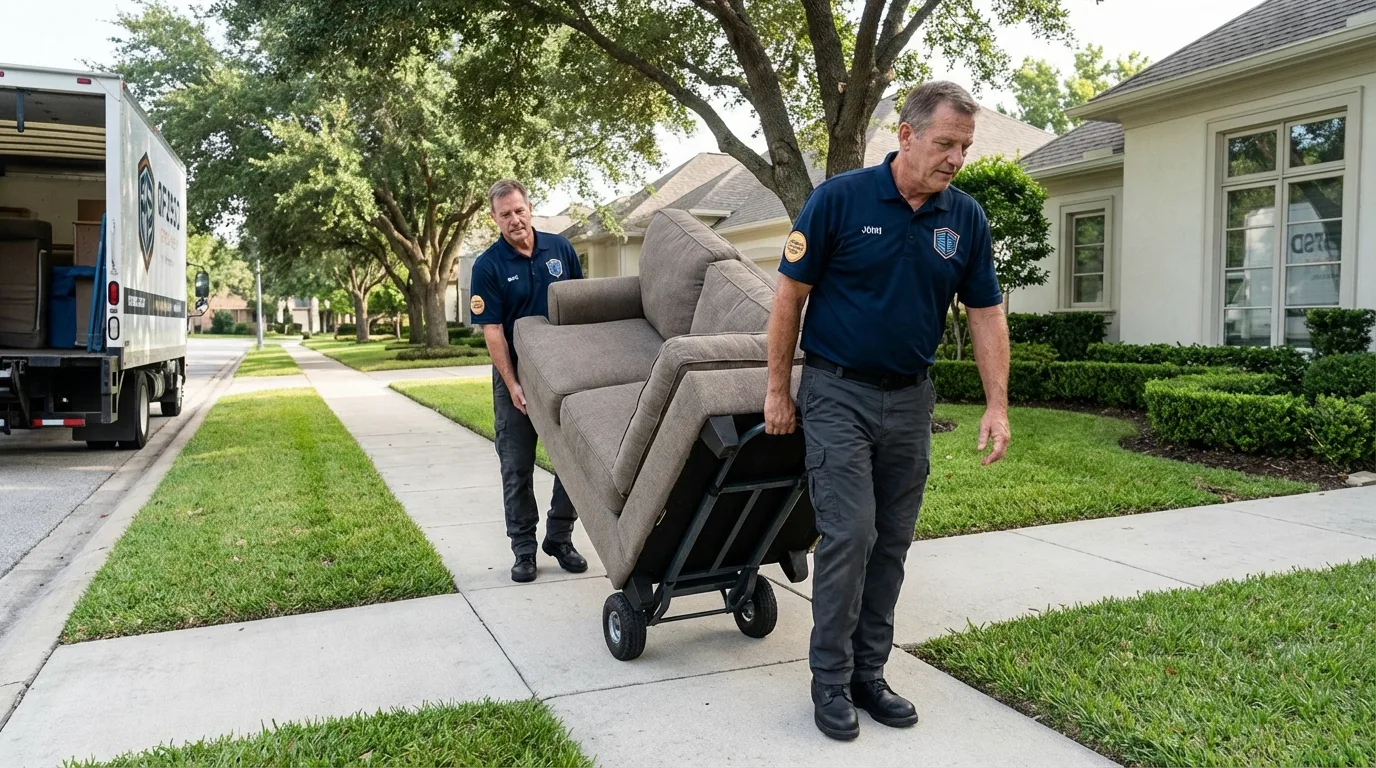 Local residential moving crew loading furniture in Hughes, AR